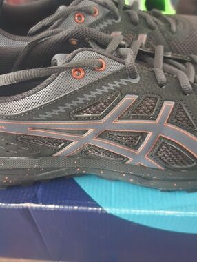 Asics Men's Black Athletic Running Trail Shoes with Red Accents